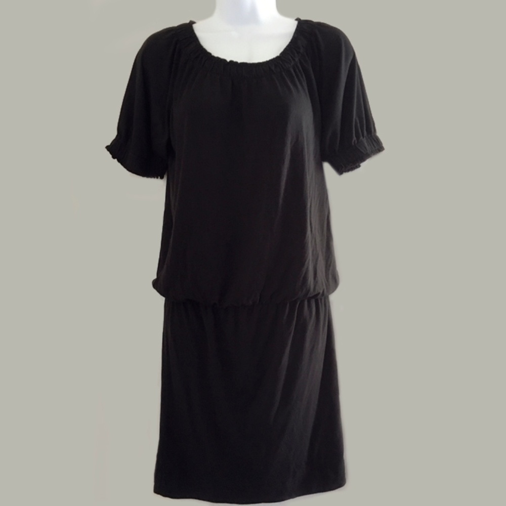 Chadwick's Black Short Sleeves Elastic Waist Dress